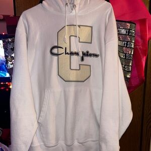 Champion White Hoodie with Gray and Black Logo